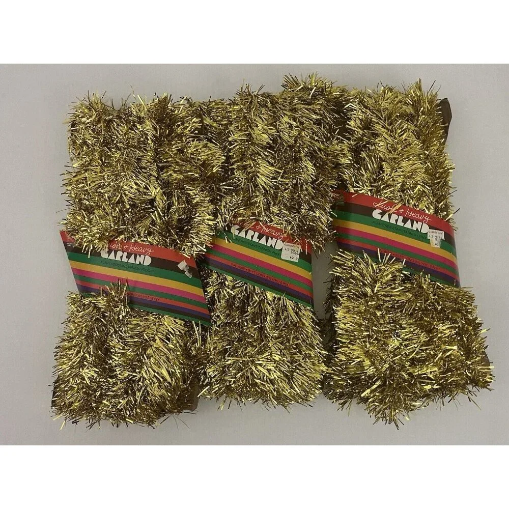 Vintage Lush & Heavy Christmas Tree Garland Tinsel Gold 3